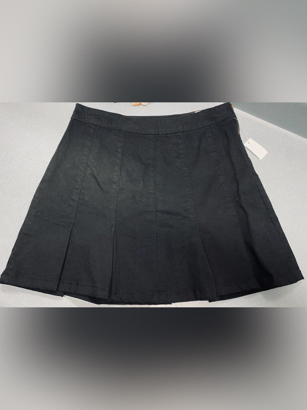 Black Pleated A-Line Side Zip Skirt Stretchy Mini